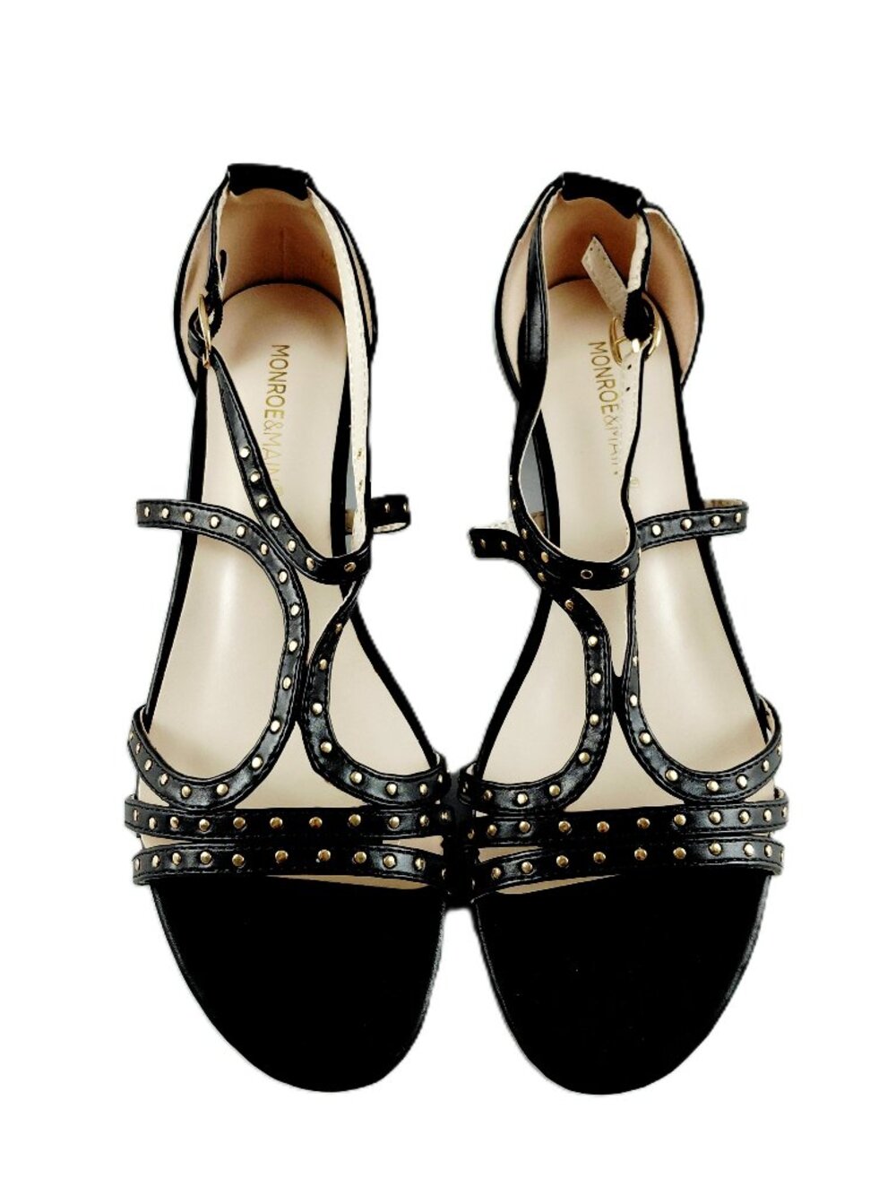 Monroe & Main Stud Me Not Sandals Shoes Women's Size 8 Black Strappy Flats